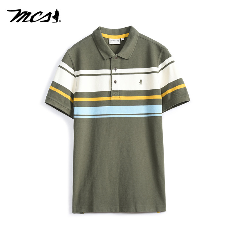 MCS万宝路男装中年纯棉短袖t恤爸爸装夏季条纹POLO衫休闲宽松半袖