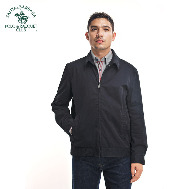 圣大保罗男装纯棉翻领宽松外套春秋款新款中老年商务翻领夹克