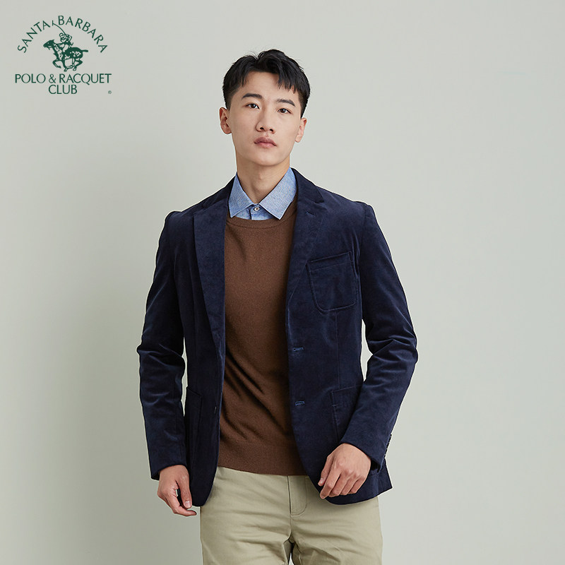 圣大保罗男装秋冬灯芯绒休闲西服外套中年商务修身显瘦西装上衣男