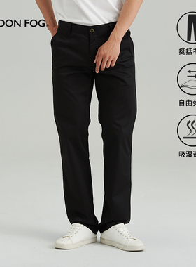 LONDON FOG/伦敦雾男装商务休闲裤黑色宽松中腰春夏百搭直筒长裤