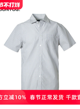 LONDON FOG/伦敦雾男装纯棉单袋格子衬衫短袖男夏季商务休闲衬衣