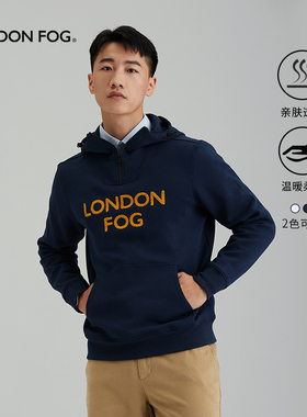 LONDON FOG/伦敦雾2025款男士套头卫衣连帽半开襟秋冬合身针织衫