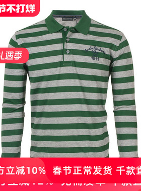 圣大保罗专柜品质秋冬新款男士条纹丝光棉大码长袖t恤PW12KT005