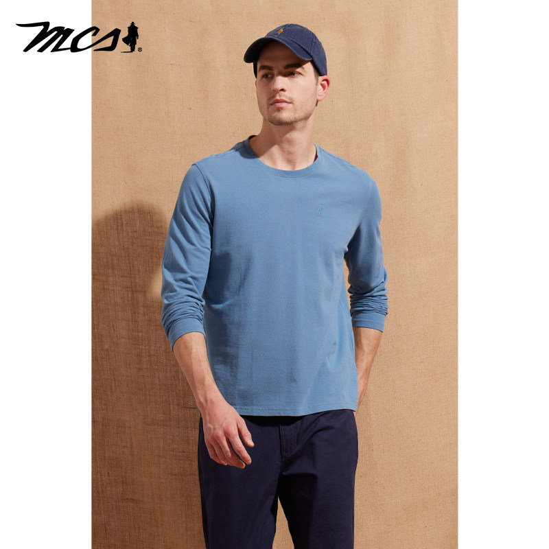 MCS/万宝路男装春秋长袖圆领T恤男士修身纯棉百搭圆领长袖打底衫