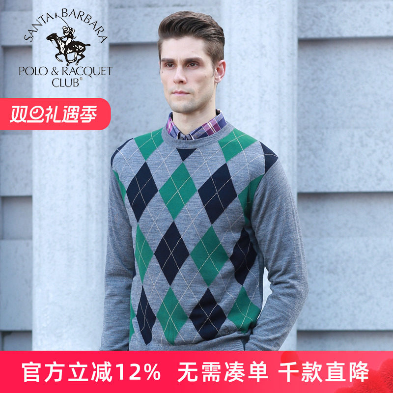 圣大保罗男装冬装毛衣POLO针织衫羊毛衫大码圆领中年款线衫父亲装