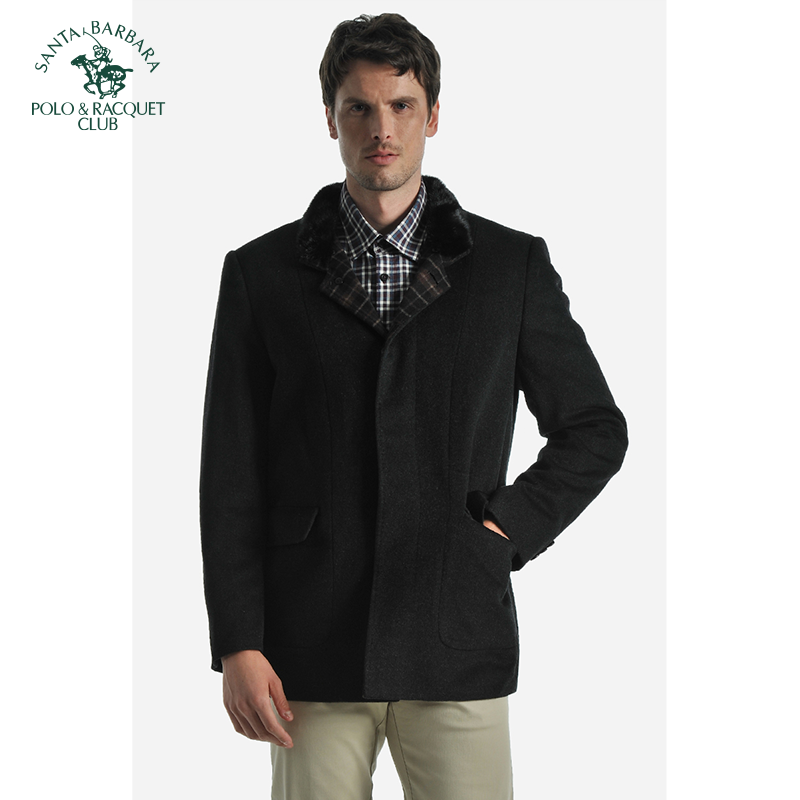 圣大保罗男士羊毛呢大衣秋冬款商务西装领保暖外套爸爸装中年休闲