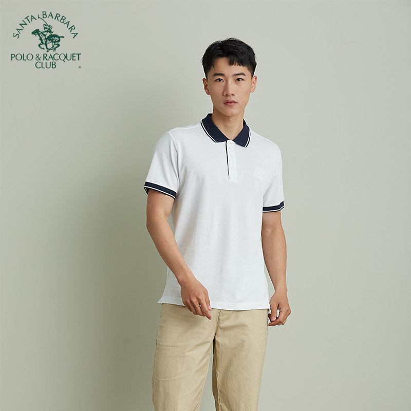 圣大保罗男装2025夏季新款纯棉polo衫翻领宽松休闲撞色领短袖T恤