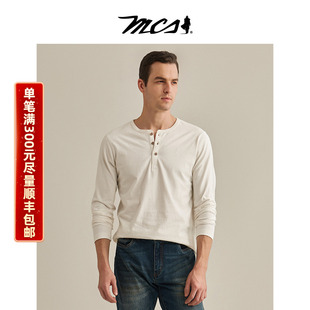 T恤卫衣纯棉打底衫 MCS万宝路新品 长袖 宽松春秋男装 亨利领套头衫