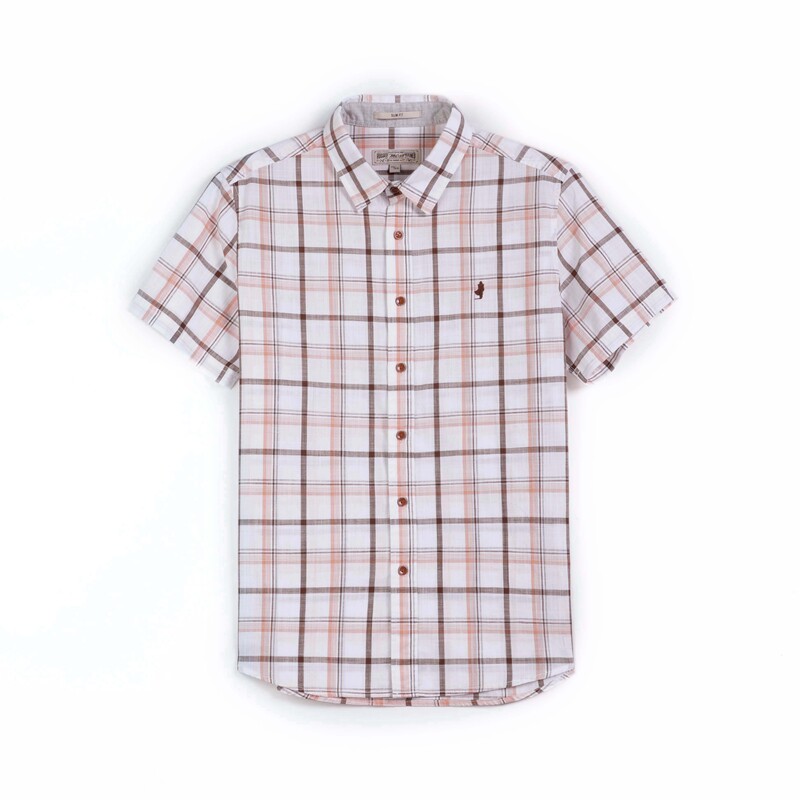 MCS万宝路男装夏季纯棉男士短袖衬衫休闲洗水复古衬衣透气格子衫