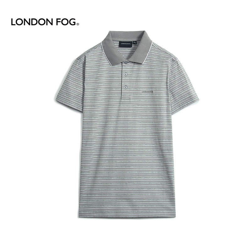 LONDON FOG/伦敦雾男士丝光棉翻领商务条纹短袖Polo衫夏季休闲t恤