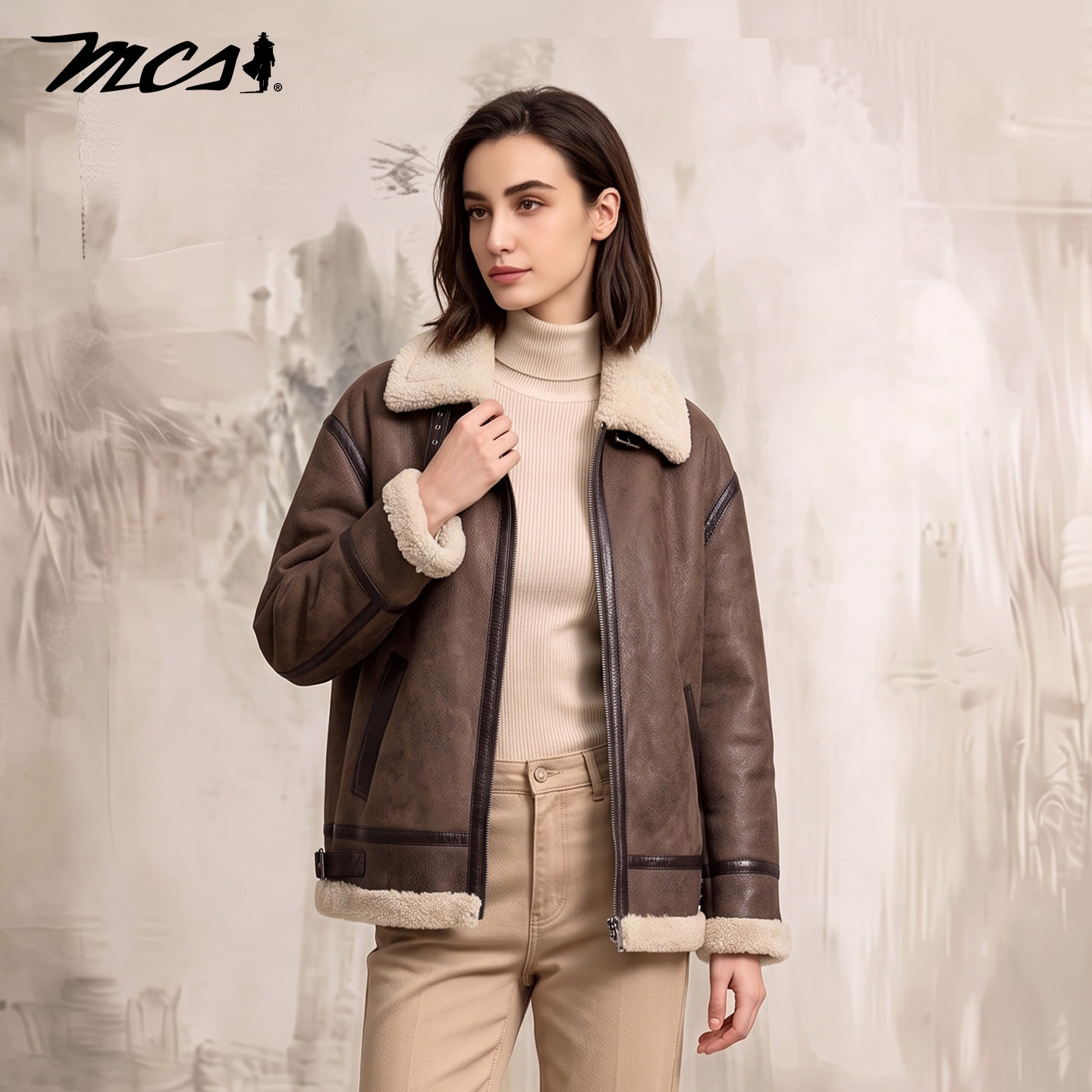 MCS女装复古B3绵羊皮毛一体皮衣