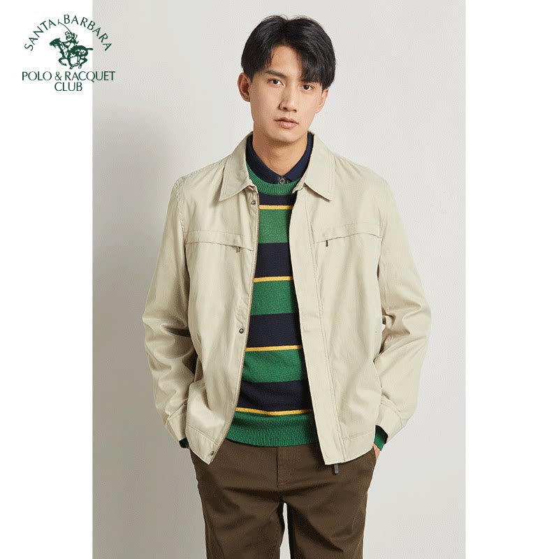 圣大保罗男装休闲夹克衬衫外套中年爸爸装翻领春秋季薄款上衣长袖