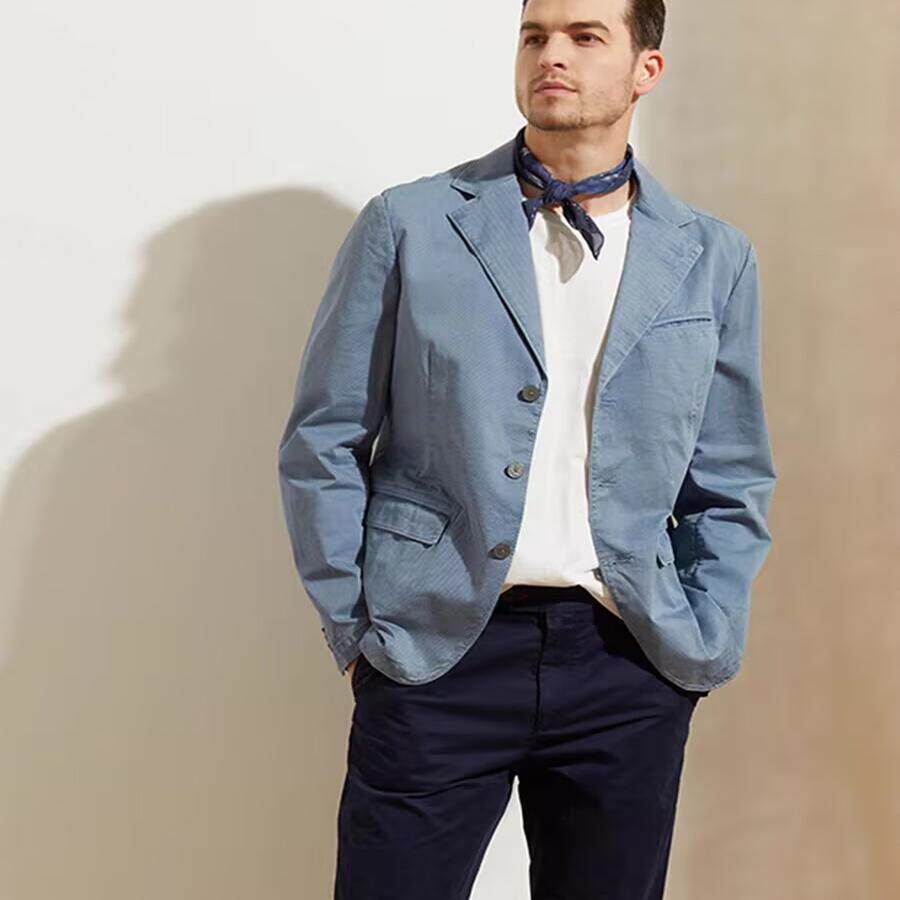 MCS万宝路男装春季棉质休闲西服复古微弹单西装外套男士单件薄款