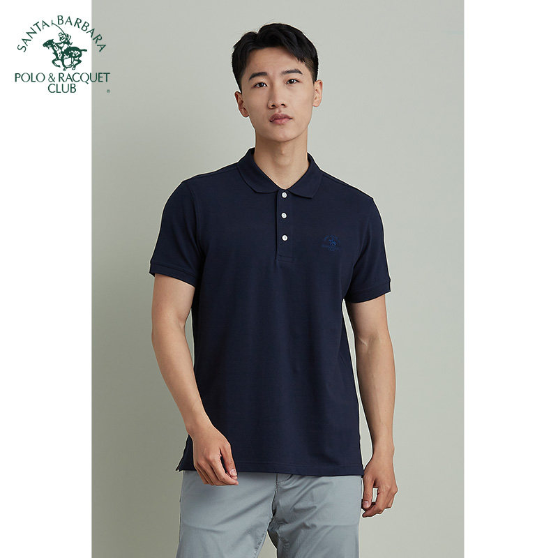 圣大保罗男装大码纯棉短袖T恤2025夏季潮牌纯色翻领透气网眼半袖