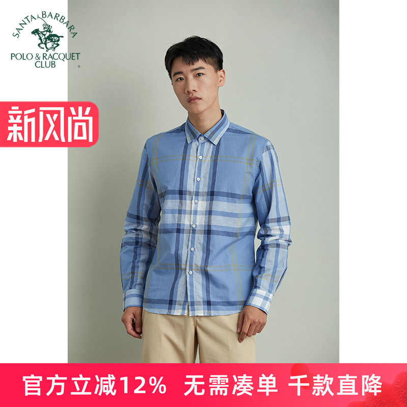 圣大保罗男装棉麻休闲长袖衬衫