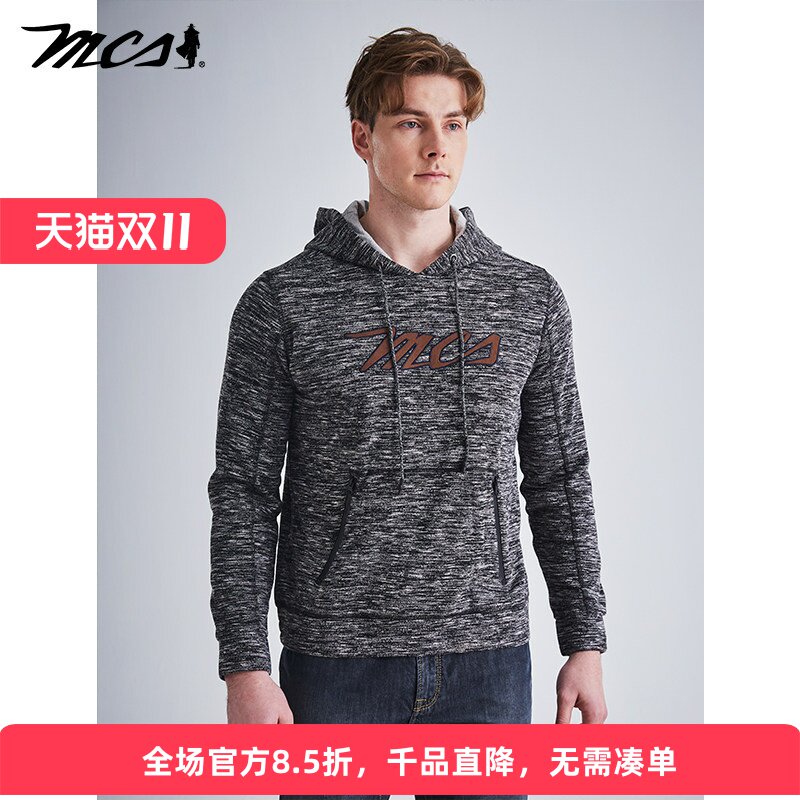 MCS美式复古印花连帽卫衣男