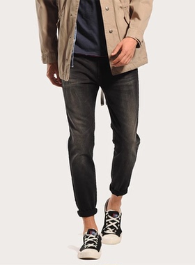 MCS万宝路男装春秋款男士牛仔裤宽松长裤子黑色长裤洗水做旧休闲