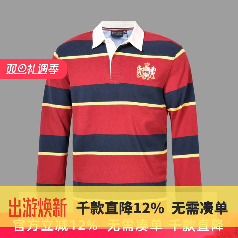 圣大保罗品质男装秋冬季翻领条纹宽松POLO商务长袖T恤衫PW13KT106