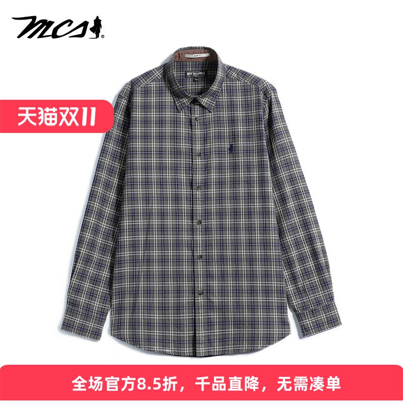 MCS长袖洗水复古男士长袖衬衫