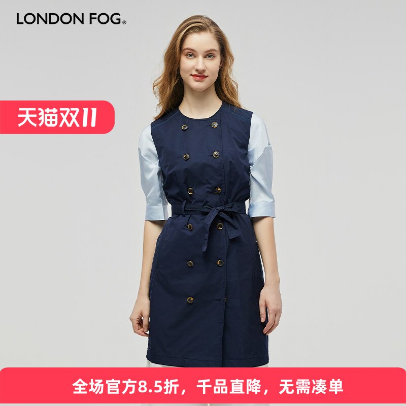 伦敦雾女双排扣收腰显瘦连衣外套