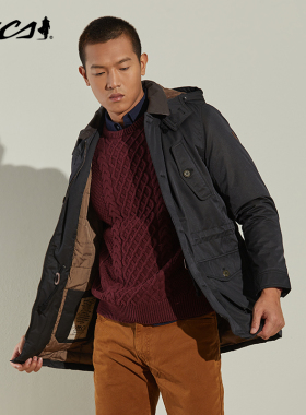 MCS万宝路男装冬季棉衣修身工装外套男棉服翻领可脱卸帽加厚棉袄