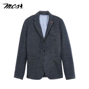 羊毛混纺休闲西服三扣外套男复古磨毛休闲百搭西装 MCS男装 春秋款