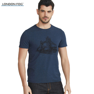 LONDON FOG/伦敦雾男装夏季新款棉+氨纶休闲短袖T恤印花打底衫男
