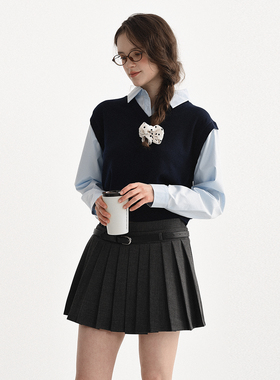 DIGBUTY塞纳河春日'灰色半身裙短款a字百褶高级感2026新款学院风