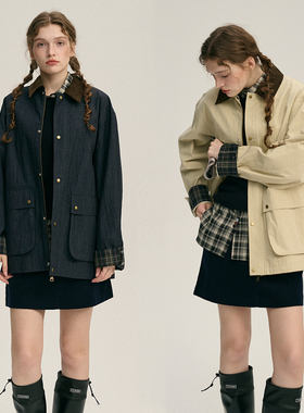 DIGBUTY爱德堡落日'巴恩风复古高级感风衣撞色格子中长款廓形外套