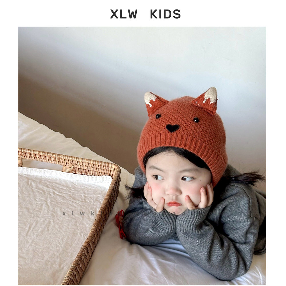 ins风小狐狸婴儿帽子秋冬韩版超萌保暖宝宝针织护耳帽儿童毛线帽