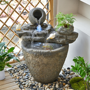古法鱼池户外庭院田园假山流水摆件循环水客厅阳台风水轮招财景观