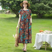 新款 睡衣人造棉薄款 纯棉绸连衣裙女士大码 中长款 睡裙 短袖 2026夏季