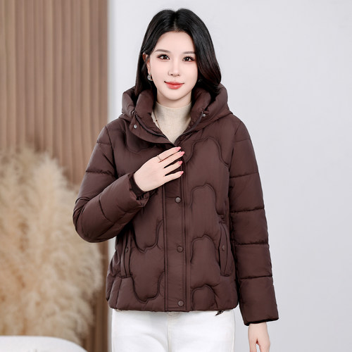 冬季新款加厚连帽羽绒棉服女短款