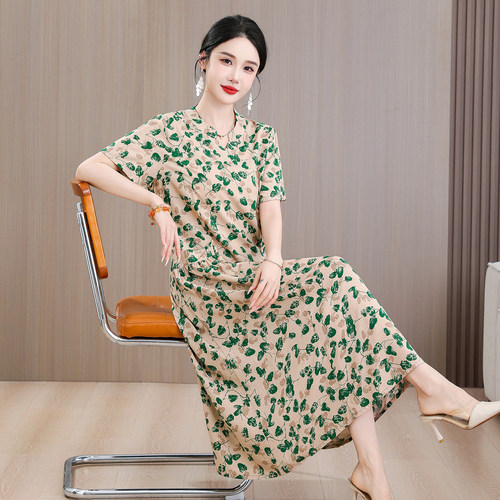 夏季薄款妈妈短袖连衣裙女中老年气质家居服睡衣时尚洋气高端睡裙