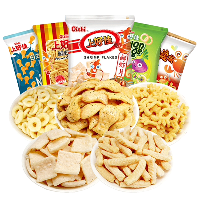 上好佳虾片零食休闲食品小吃洋葱圈薯片鲜虾片解馋膨化食品大礼包