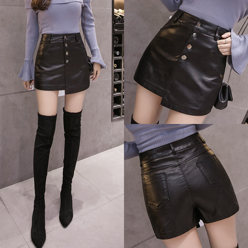短裤女修身秋冬不规则大码韩版显瘦2019百搭包臀皮PU皮裙裤女新款|ruв категории Женская одежда, брюки, брюки - от Buy2taobao.com для оказания профессиональной услуги покупки агента Taobao