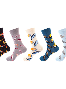 5双欧美潮牌袜子女滑板中筒个性长袜三文鱼潮袜棉高筒情侣潮袜男
