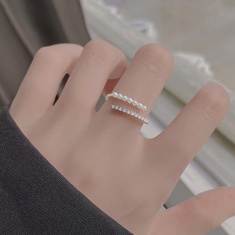 珍珠戒指女ins潮小众设计食指戒时尚闪钻网红指环韩版冷淡风手饰