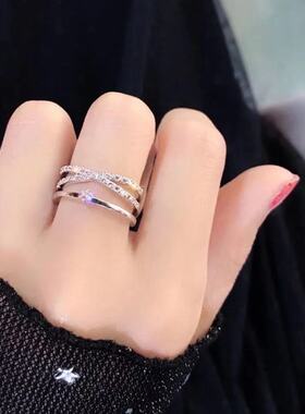 日韩潮人学生交叉双层戒指女个性指环尾戒冷淡风开口关节戒食指