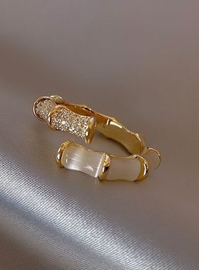 竹节戒指猫眼石铜时尚个性女