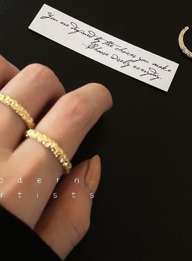 波光粼粼戒指女潮开口可调节食指指环轻奢高级感小众设计金色尾戒