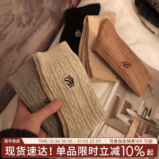 刺绣字母女袜女士棉质吸汗透气堆堆袜 中筒袜新款 袜子女夏季 薄款