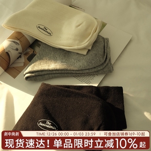 袜子女新款 中筒袜纯棉吸汗堆堆袜女士保暖月子袜暖脚奶油纯色竖条