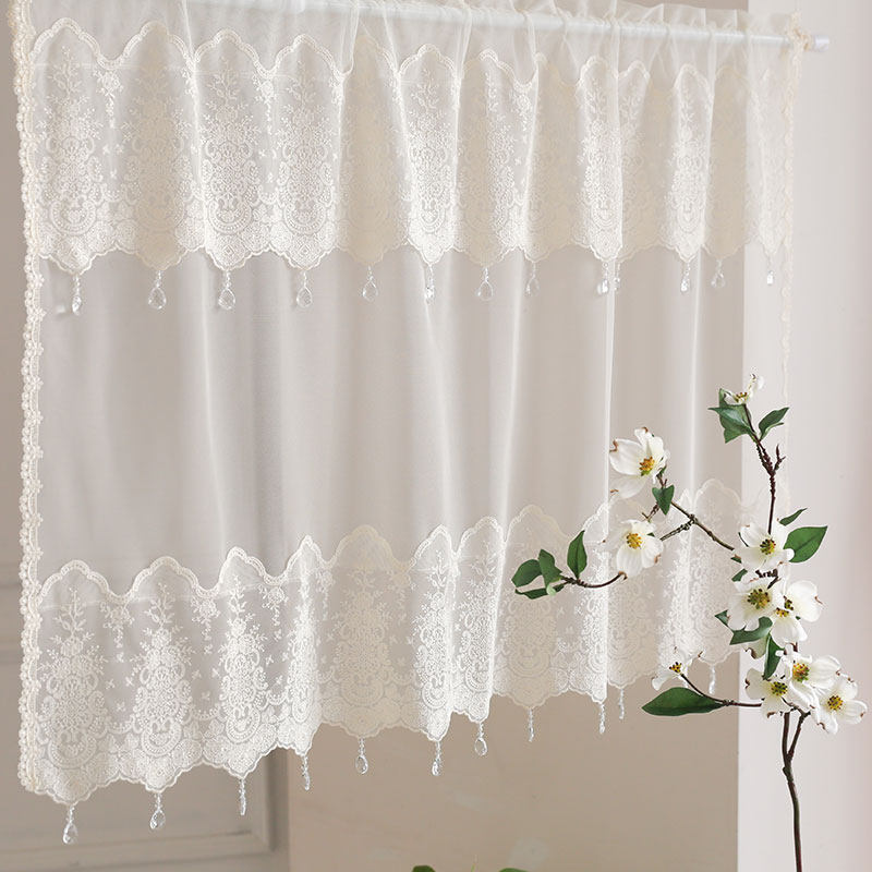 韩国穿杆免安装小挂帘浪漫小窗帘过道蕾丝隔断飘窗装饰纱帘 定做