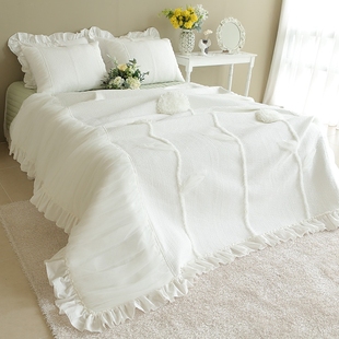 床上用品夏用被套件夏凉薄被四件套 韩国代购 蕾丝白色双人空调被