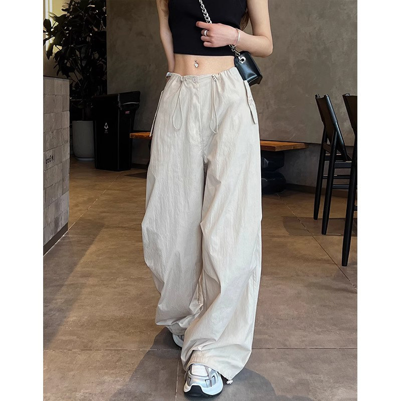 美式工装裤女夏季薄款2026新款高腰休闲伞兵裤冰丝速干运动阔腿裤