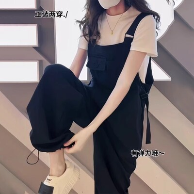 套装女夏季薄款2025新款高级感短袖t恤连体背带裤休闲时尚两件套