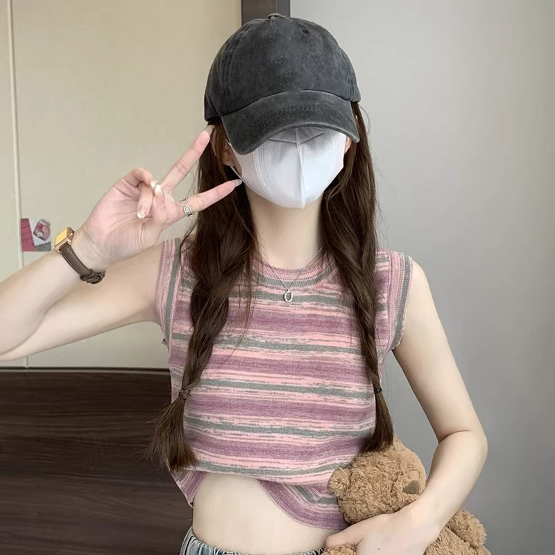 条纹针织吊带背心女夏季薄款2025新款外穿无袖坎肩内搭打底衫上衣