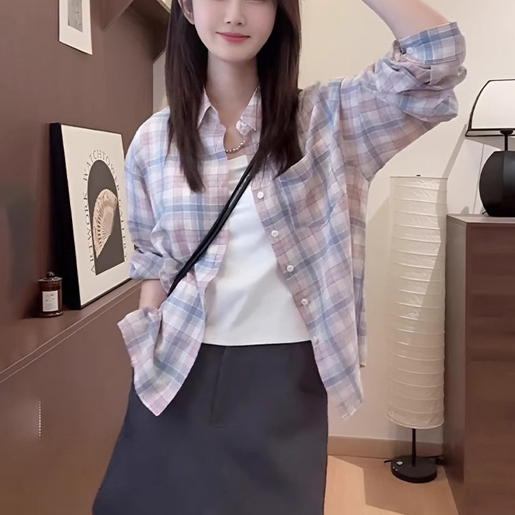 格子衬衫女士夏季薄款2026新款防晒衣设计感小众空调开衫外套上衣