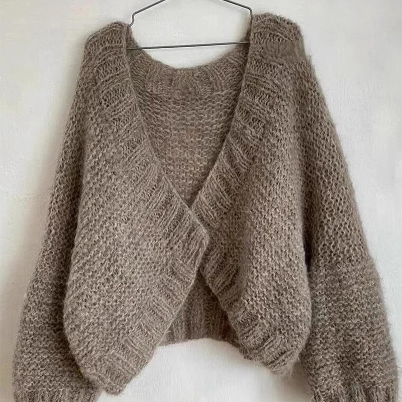 毛衣外套女春秋季2025新款宽松外穿慵懒风小个子V领针织开 衫上衣